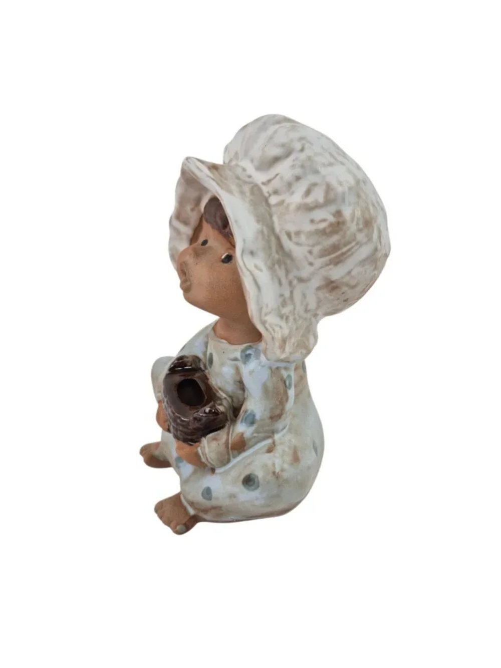 Vintage Ceramic Girl Figurine Bonnet Polka Dot Dress Home Decor Collectible